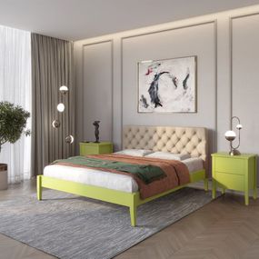 Односпальне дерев&#039;яне ліжко Mebigrand Рим ДК Лайм (S3050G70Y)/Аляска 23 (Бежевий) Б3 80х200 см