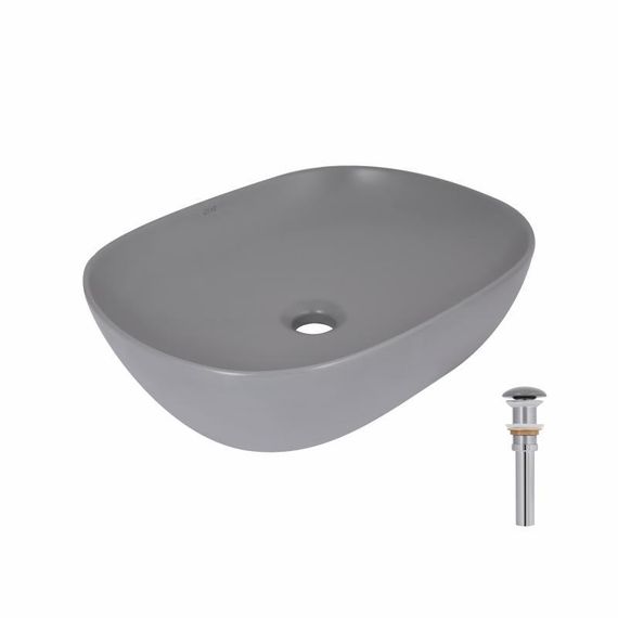 Раковина накладная Qtap Aquarius 470x380x120 мм, Stone grey, прямоугольная, с донным клапаном QTAQA188SG49780