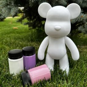 Флюидный мишка DIY Creative Fluid Bear, 23см, с красками 3 шт / Набор раскраска для творчества медвежонок