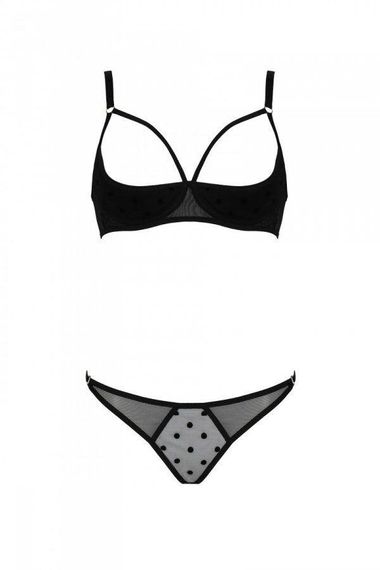 Эротический комплект Passion MARINA SET WITH OPEN BRA, L/XL, black, открытые чашки sexstyle | Зображення 2