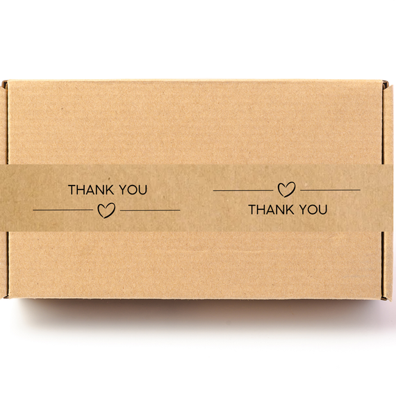 Скотч этикетка крафт "Thank You 06"​​​, 50х294 мм (100 шт/рулон) с принтом, самоклеющаяся Viskom