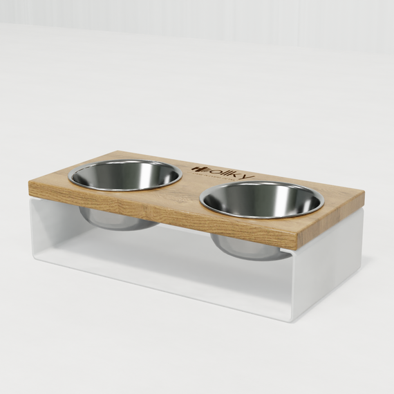 Миски на підставці з цільного металевого листа для собак та котів Hollky SteelWood S (2 × 0,45 л) SWS-36188-WHNT | Зображення 2