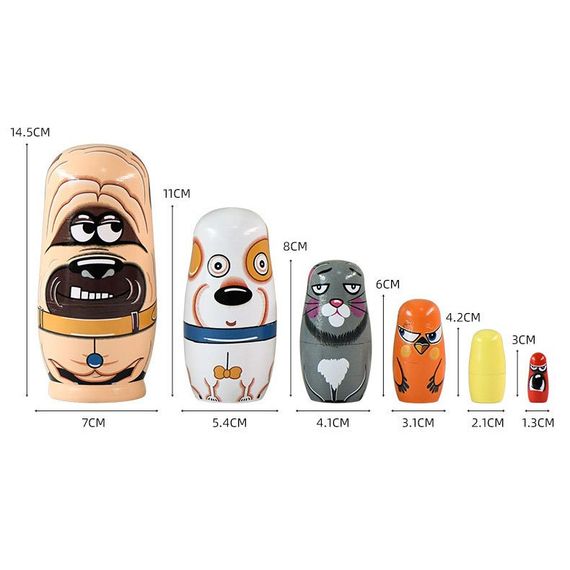 Розвиваюча дерев'яна іграшка-сортер «Матрьошка Тварини» — Набір 6 в 1 (Домашні улюбленці) | Зображення 1