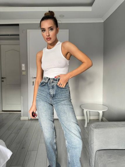 Джинсы женские классические с высокой талией цвет синий 😍 36 | Зображення 2