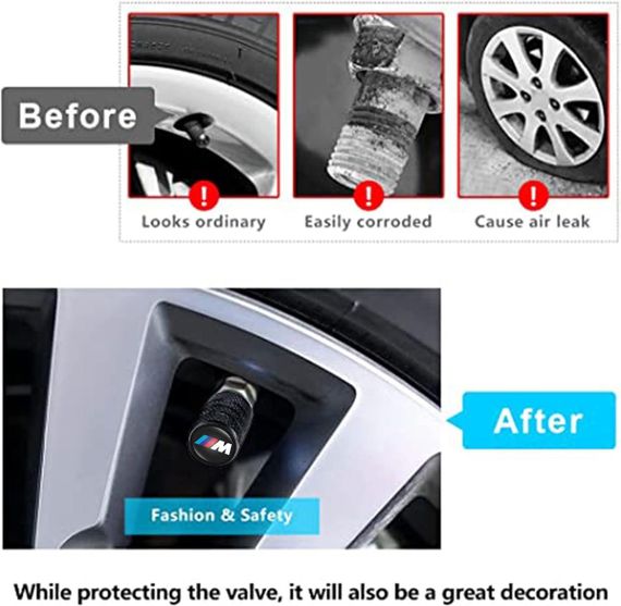 Набір ковпачків на ніпель з логотипом для BMW 4 шт, ковпачки на клапани шин металеві пилозахисні чорні, для БМВ | Зображення 2