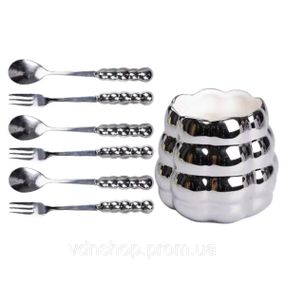 Набор десертных вилок и ложек на 3 персоны с подставкой из фарфора 7 предметов Серый HP-20-61