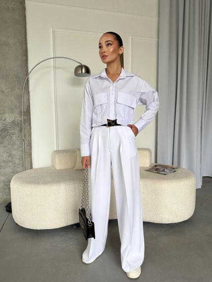 Женские широкие легкие штаны брюки палаццо со стрелками NA2012 цвет белый, размер 46/48 | Зображення 4