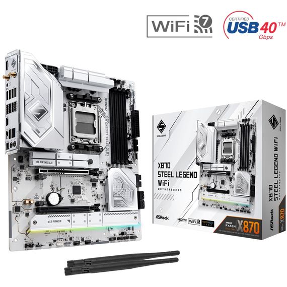 ASRock X870 STEEL LEGEND WIFI (AM5/X870, 4*DDR5, 2xPCIex16, HDMI/USB4, 4xSATA, 3xM.2, 2.5GLan, ATX) | Зображення 1