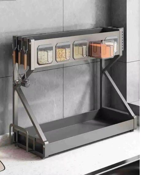 Органайзер для приправ Glaceon Spice Rack, двоярусна стійка для посуду + спецівниця, багатофункціональна сушарка посуду та спецій, містка полиця для спецій з кухонними шафами | Зображення 2