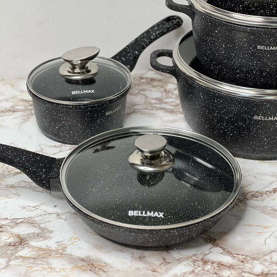 Набір посуду з гранітним антипригарним покриттям BellMax BM-305 з 12 предметів Чорний | Зображення 3