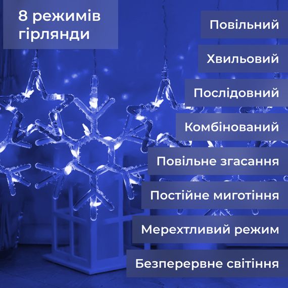 Гірлянда штора 3х0,9 м сніжинка зірка на 145 LED лампочок світлодіодна 10 шт Синій 1733066BL | Зображення 4