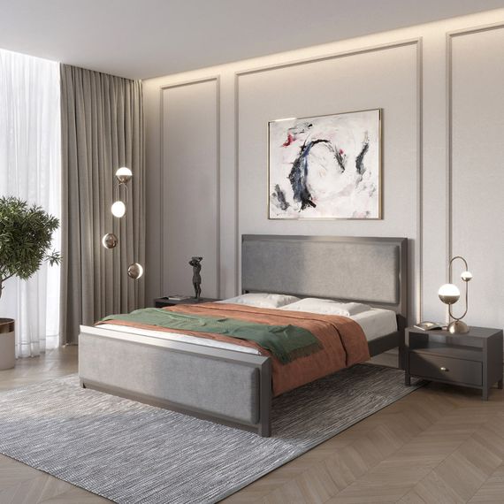 Полуторне дерев&#039;яне ліжко Mebigrand Барселона Б4 Графітовий (RAL9011)/Аляска 93 (Сірий) 120х190 см (MBG-14008)