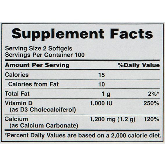 Мікроелемент Кальцій Puritan's Pride Absorbable Calcium 1200 mg with Vitamin D 1000 IU 200 Softgels | Зображення 1