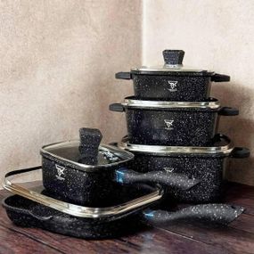 Набор квадратных кастрюль + сковорода с крышками 10 предметов Top Kitchen TK 00205 Черный