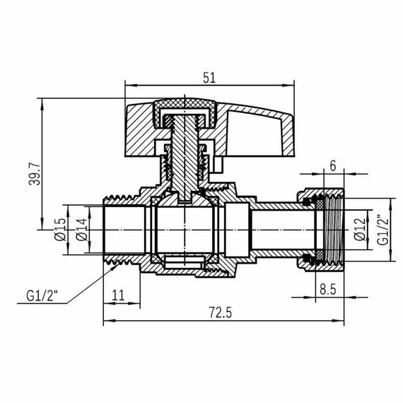 Кран кульовий Thermo Alliance Standart 1/2" ВН прямий, PN40, з накидною гайкою TAS261W15 | Зображення 1