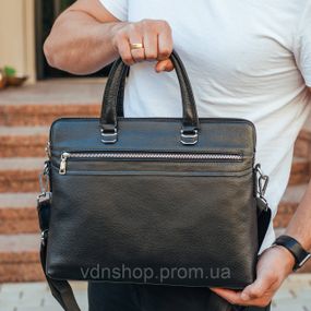 Шкіряна чоловіча ділова сумка 38x29x8, папка портфель для роботи  Tiding Bag 30987 чорна