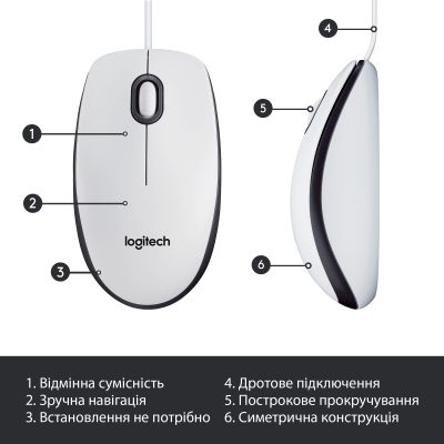 Мышка Logitech M100 USB White (910-006764) | Зображення 5