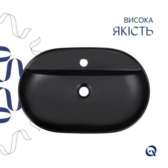 Комплект Qtap Scorpio: Раковина накладна 600x400x120 мм, Matt Black, овальна + Донний клапан Pop-up PU03 | Зображення 3