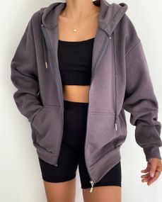 Жіноче зип-худі оверсайз на блискавці тепле на флісі з капюшоном розмір 48/52 колір графіт GF052