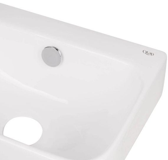 Комплект Qtap Tern: Раковина підвісна прямокутна ліва 450х250х158 мм White + Донний клапан PU02O (QT17115117LWN47327) | Зображення 3