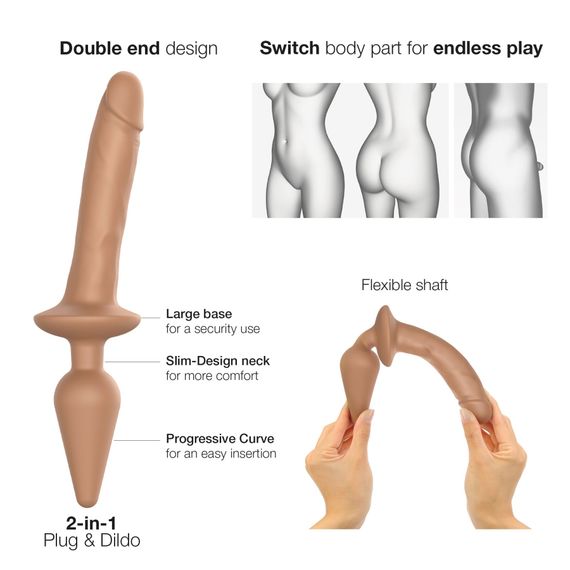 Анальная пробка с дилдо 2в1 Strap-On-Me SWITCH PLUG-IN REALISTIC DILDO Caramel S, диаметр 3,3/2,9 см | Зображення 1