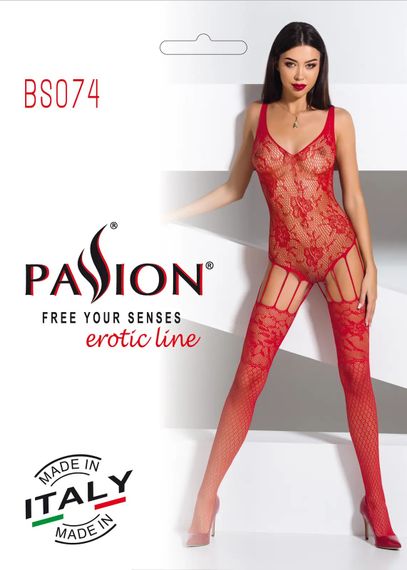 Бодістокінг ажурний з імітацією панчох BS074 red | Зображення 1