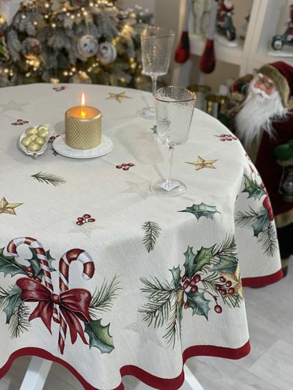 Скатертина гобеленова CASCABEL Limaso, Ø160, Кругла, Новорічний, Срібний люрекс, 60% поліестер, 24% бавовна, 16% акрил, Гобелен | Зображення 9