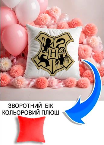 Подушка плюшева Мерч Крафт Дизайн з принтом Hogwarts 3 червоний плюш квадратна 33х33 см