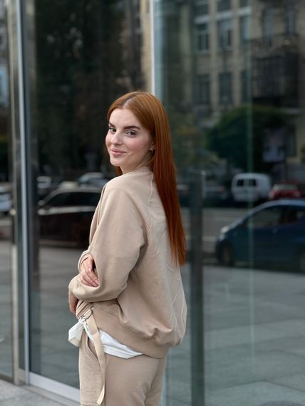 Світшот жіночий з оригінальним кроєм бежевого кольору, L | Зображення 2