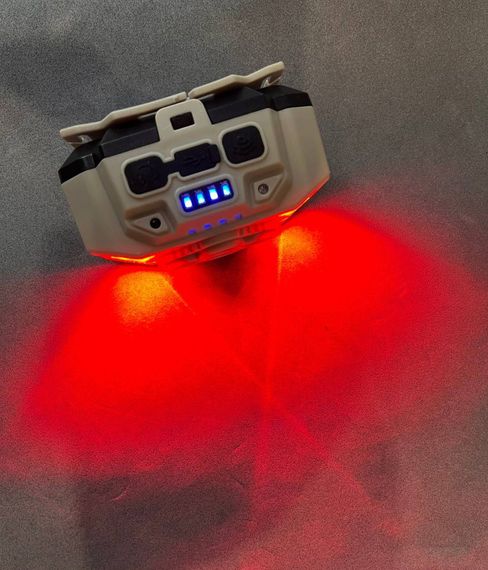 Фонарь налобный с красным и белым светом аккумуляторный HX-815S с сенсорным датчиком движения Type-C 18650 | Зображення 5
