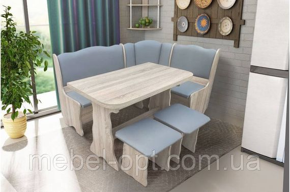 Кухонний комплект Гармонія куточок зі столом і табуретами 2 шт ДСП Дуб соннома Трюфель, оббивка сірий кашзи