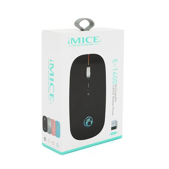 Миша бездротова iMICE E-1400.5 кнопок, 800/1200/1600 DPI, 2.4Ghz 10м, Black | Зображення 1