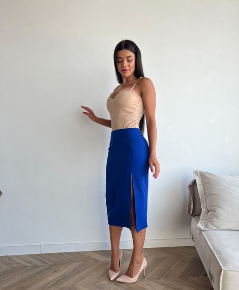 Женская юбка миди с разрезом на ноге NA983 размер 46/48, цвет синий | Зображення 1