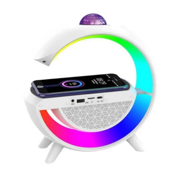 Настільна RGB лампа з колонкою, дискошаром та бездротовою зарядкою, BT 3402, Біла / Розумна лампа нічник / Смарт лампа | Зображення 4