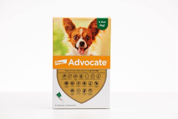 Капли от блох, клещей, глистов для собак до 4 кг Advocate, 3 пип