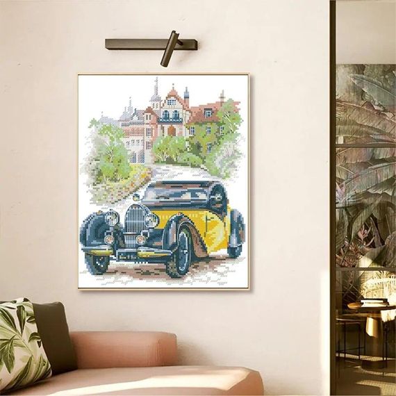 Набір для вишивання за нанесеною на канву схемою "Yellow Classic Car". AIDA 14CT printed 26*30 см | Зображення 9