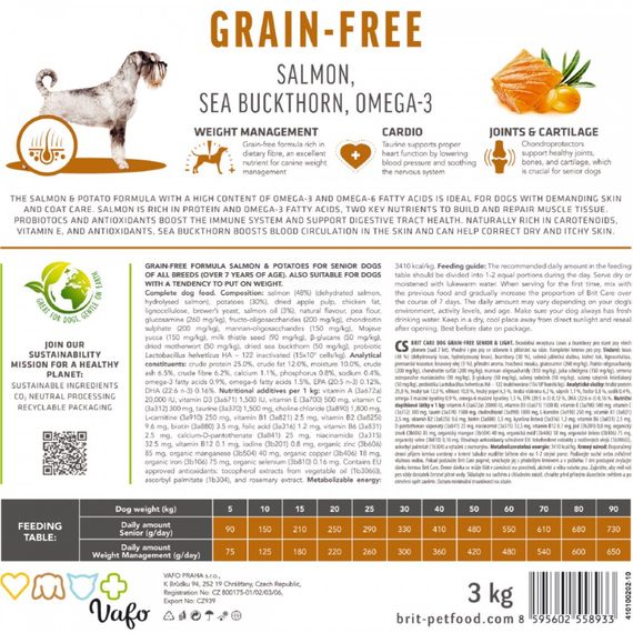 Корм сухий Brit Care Dog Grain-free Senior and Light для старіючих собак беззерновий з лососем 12 кг | Зображення 6