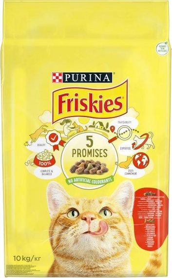 Сухой корм Purina Friskies для взрослых котов с говядиной, курицей и овощами 2шт*10 кг