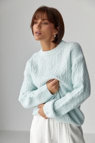 В'язаний светр у косички - небесно-блакитний цвет, ONE SIZE (є розміри)