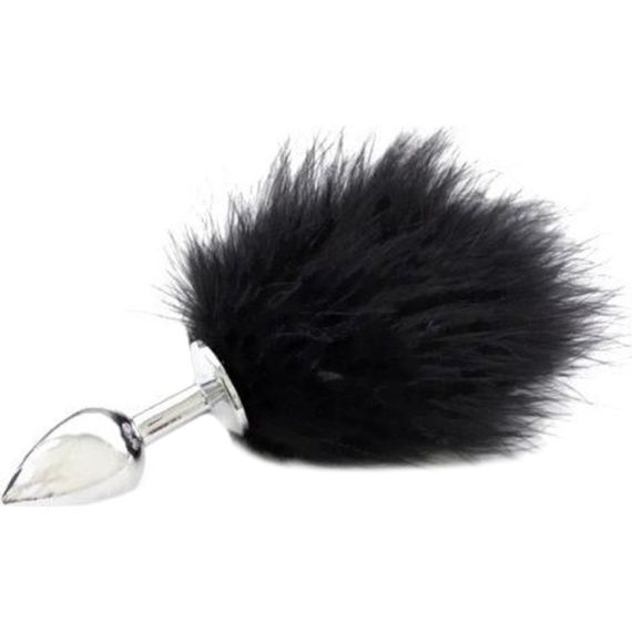 Анальная пробка с хвостиком S, черная, 6 х 2.5 см sexstyle