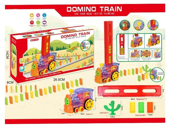 Розвиваюча іграшка Паровозик з доміно Domino Train 955-1A Дитячий конструктор для поїзд-доміно | Зображення 3