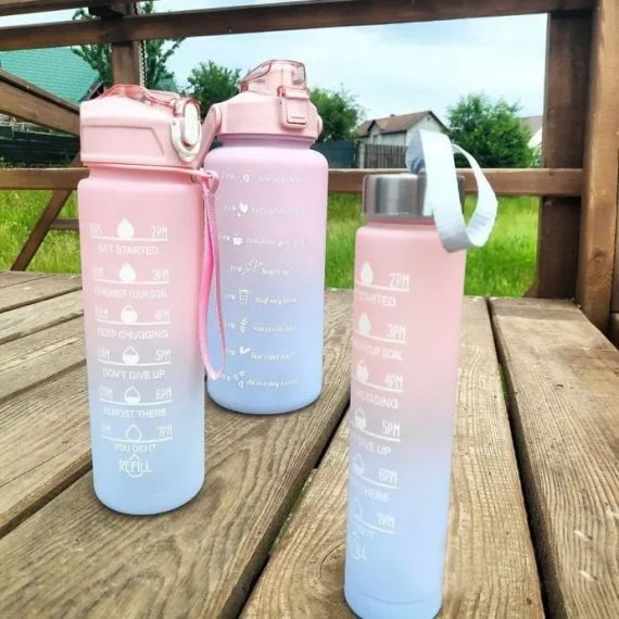 Набор спортивных бутылок для воды 0,5/1/2 л с маркером времени 3 в 1 | Зображення 1