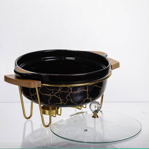 Марміт порцеляновий настільний круглий 1.3 (л) мармітниця з підігрівом Чорний мармур LC-717 | Зображення 2