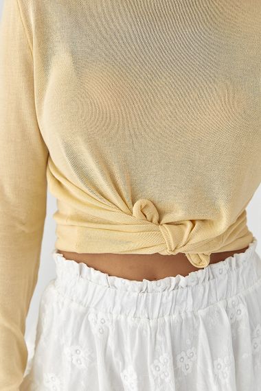 Лонгслів у сітку з горловиною-стійкою - лимонний цвет, ONE SIZE (є розміри) | Зображення 3