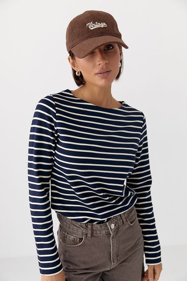 Трикотажний лонг у смужку - темно-синій цвет, S (є розміри) | Зображення 4