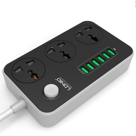 Мережевий фільтр LDNIO SC3604.3 Розетки+6 USB, 2м, перетин 3х0.75мм, Black, Box | Зображення 1