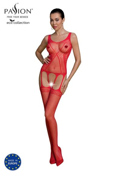 Бодістокінг Passion ECO BS007 red, з доступом, силуетний малюнок, імітація підв’язок Sex Aura