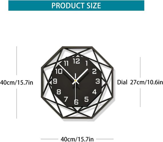 Настенные часы большие круглые черные кварцевые, деревянные с металлом тихие 40,6 см для гостиной, кухни офиса | Зображення 4