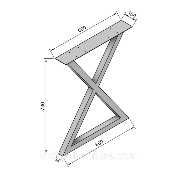 Опора ножка для стола из металла 600×100mm, H=730mm (профильная труба: 40x40mm) Серый | Зображення 2