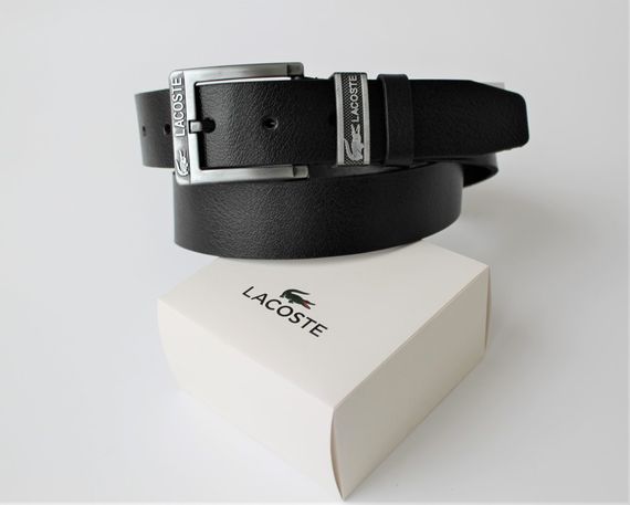 Чоловічий ремінь Lacoste натуральна шкіра чорний